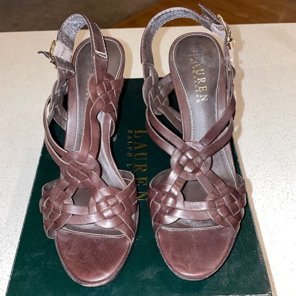 RALPH LAUREN SKYLAR DK BRN VACHETTA LEATHER HEEL SZ 6.5 - Picture 2 of 6